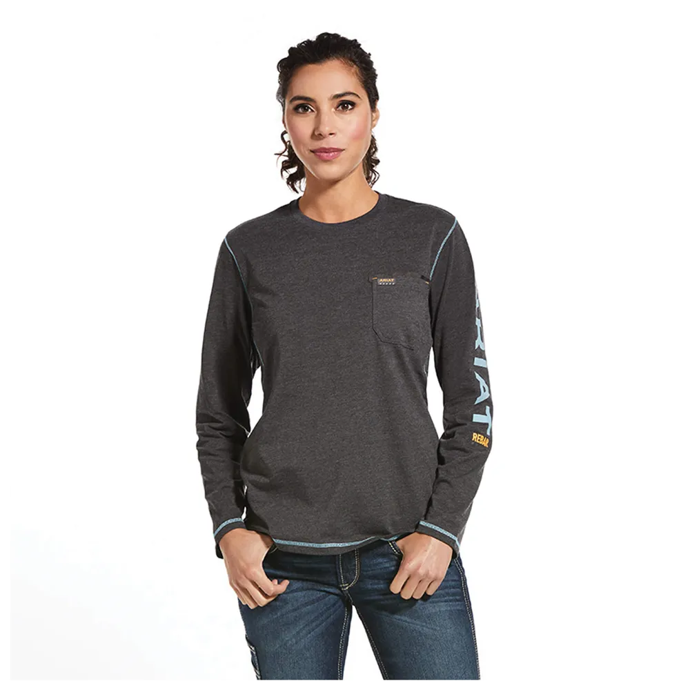 10032907 Ariat Women's Rebar Workman Logo T-Shirt - Charcoal Heather