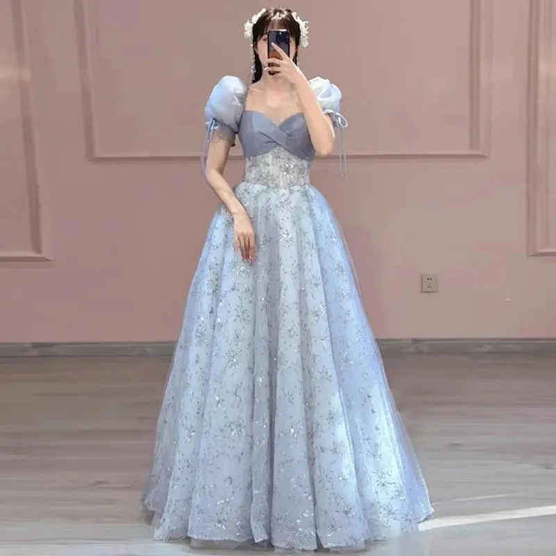 2025 Blue Shoulder Evening Dress  Spring New Premium Toast Adult Birthday Graduation Season Performance Dress