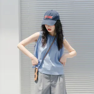 2025 Casual suit summer women's two-piece set, cobalt blue sleeveless small vest B0467 commuter solid color shorts B0468