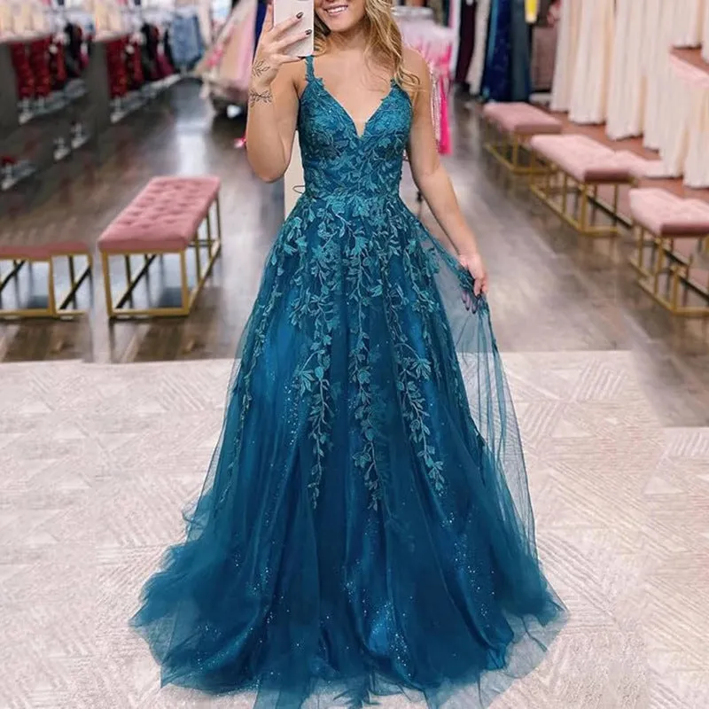 2025New Blue Slim Sexy Leaky Back Toast Clothing Birthday Party Host Skinny Annual Meeting Evening Dress Female