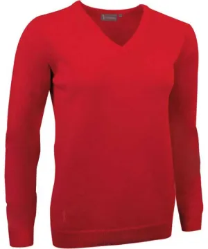 40% OFF - GLENMUIR Nina Ladies V-Neck Sweater - Lambswool - Garnet Red - Size: XL
