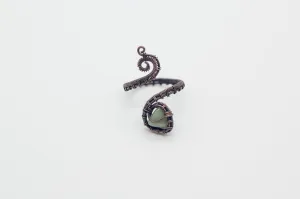 Adjustable Copper Ring with Pale Green Fused Glass Accent