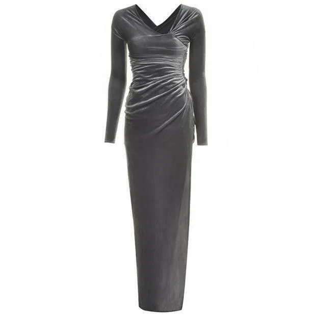 Alexandre Vauthier Steel Silver Velvet Ruched Gown