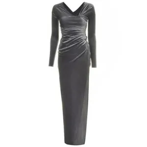 Alexandre Vauthier Steel Silver Velvet Ruched Gown
