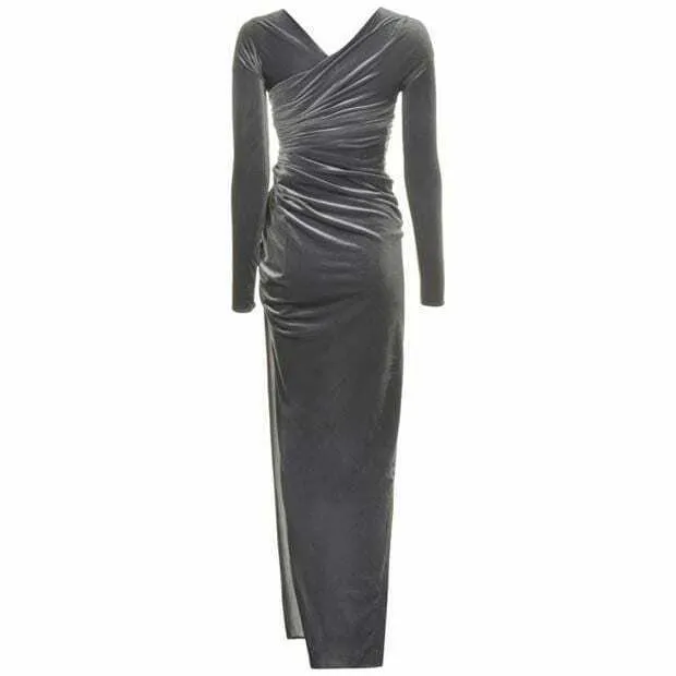 Alexandre Vauthier Steel Silver Velvet Ruched Gown