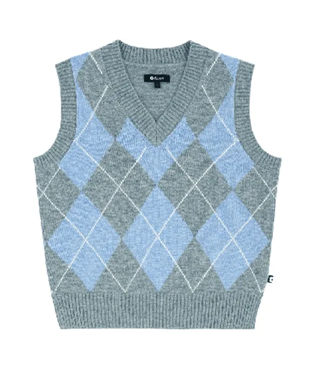 AVEN Wool Cashmere Argyle Vest - Gray