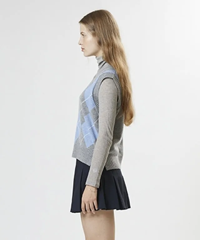 AVEN Wool Cashmere Argyle Vest - Gray