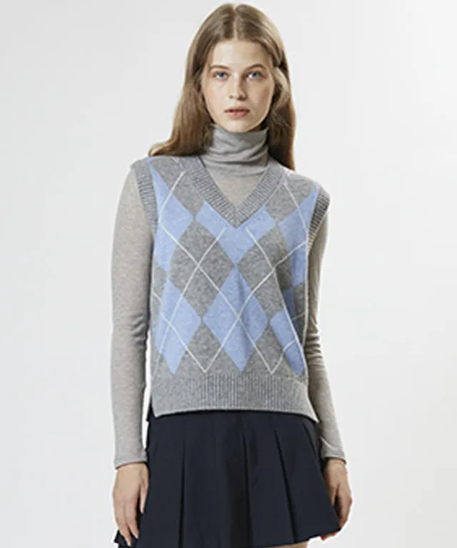 AVEN Wool Cashmere Argyle Vest - Gray
