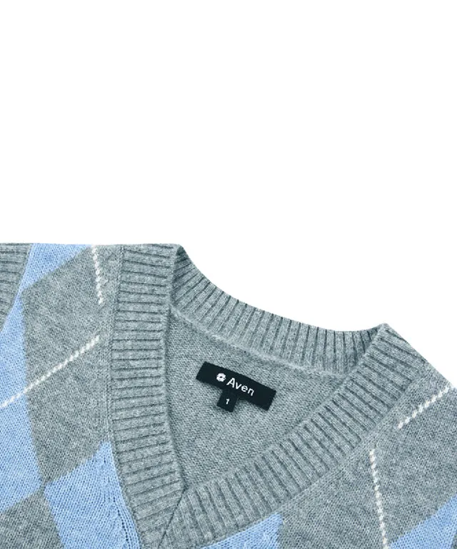 AVEN Wool Cashmere Argyle Vest - Gray