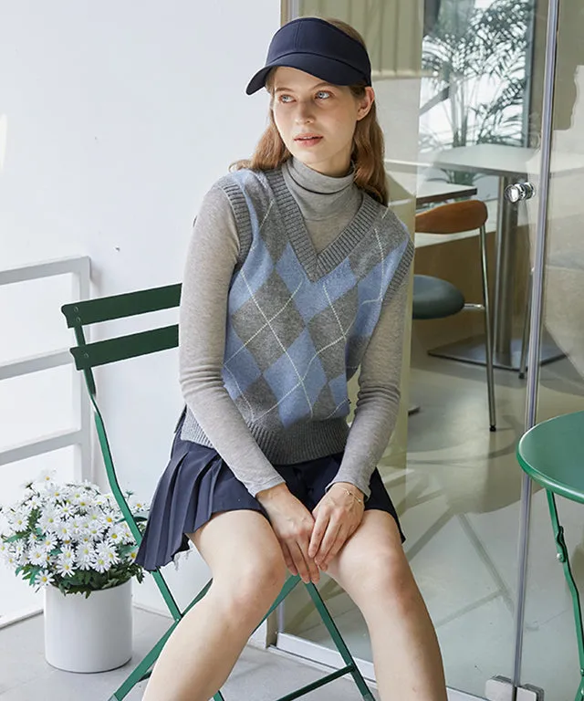 AVEN Wool Cashmere Argyle Vest - Gray