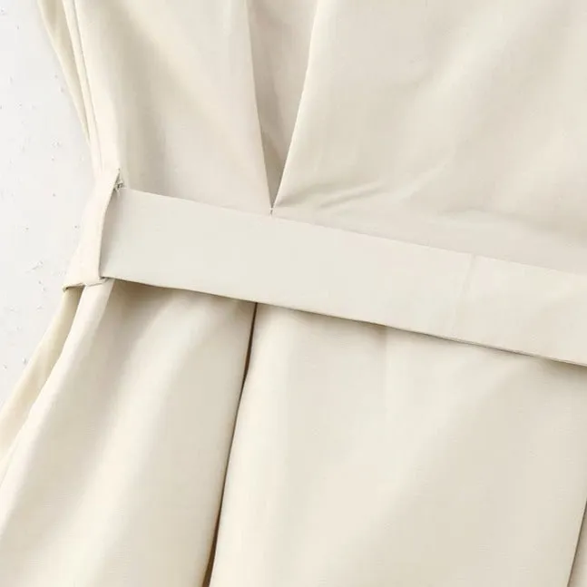 Beige Sleeveless Belted Top
