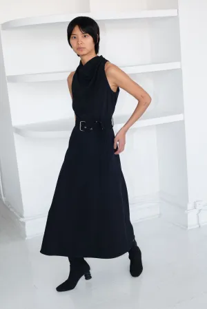 Belted Cowl Dress - Midnight