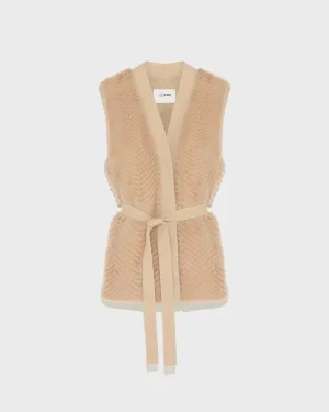 Belted gilet in merino knit and mink fur