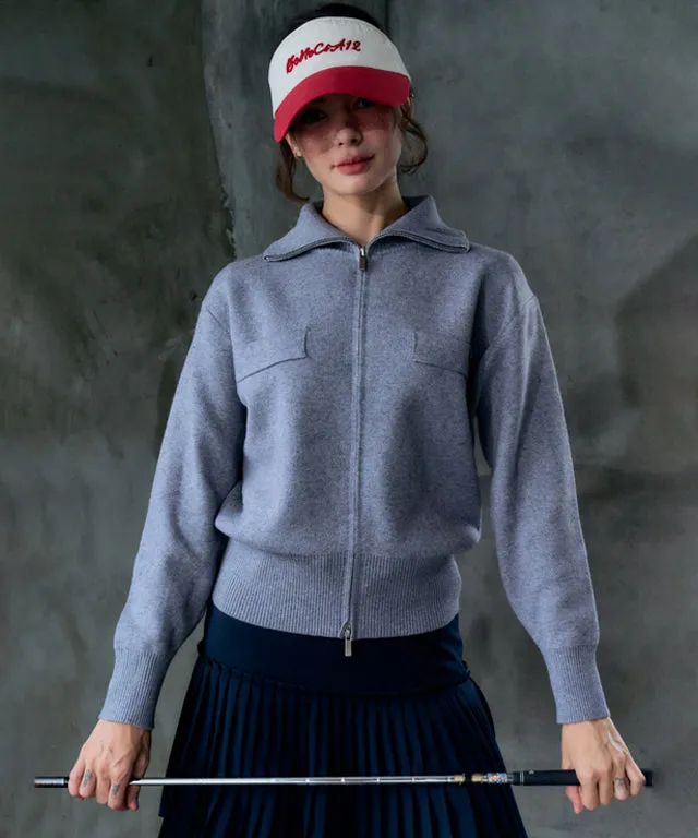 BENECIA 12 High Neck Knit Zip-Up - Gray