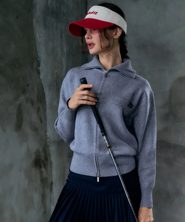 BENECIA 12 High Neck Knit Zip-Up - Gray