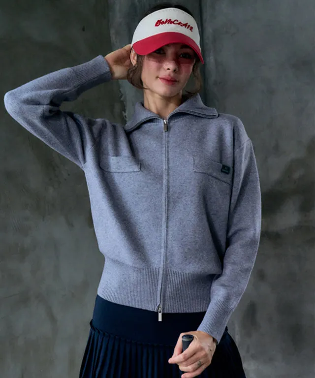 BENECIA 12 High Neck Knit Zip-Up - Gray