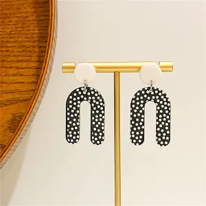 Black Acrylic & Silver-Plated Spotted U-Shape Drop Earrings