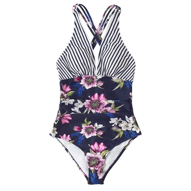 Black Leopard V-neck Swimsuit
