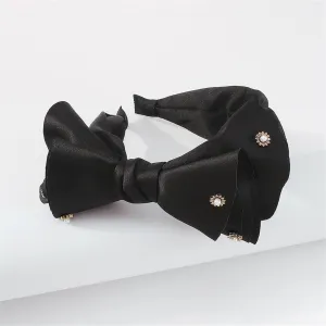 Black Polyster & Pearl Sunflower Bow Hard Headband