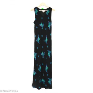 Black W/Blue Floral Print Dress (Lapis)