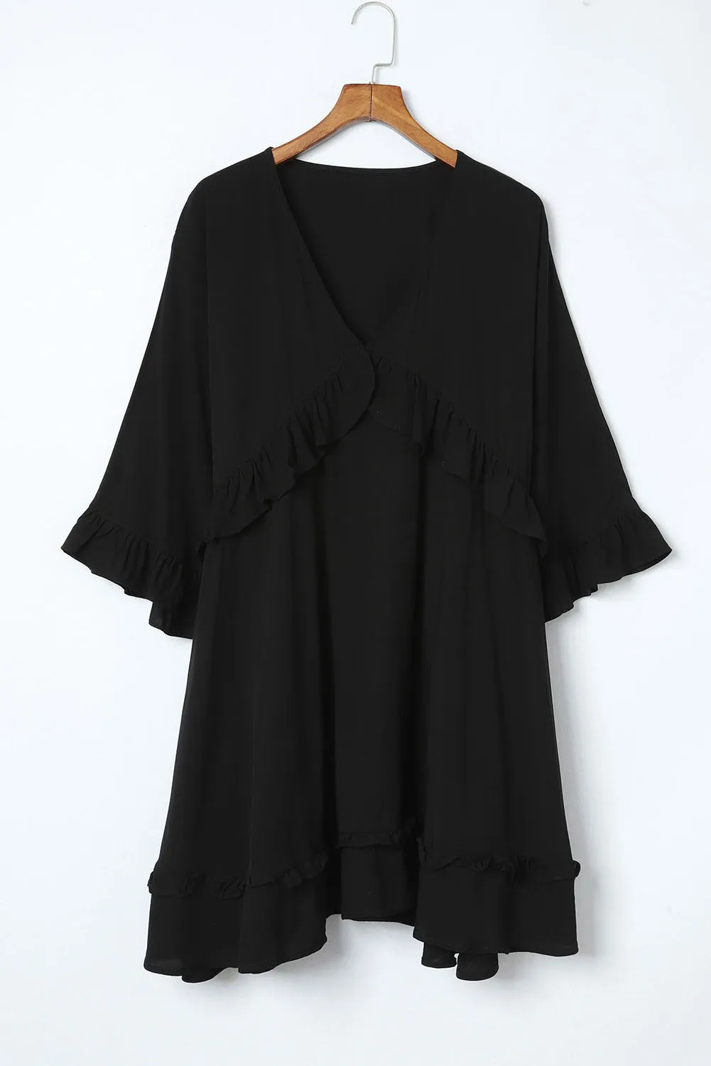 Casual V-Neck Ruffled Mini Dress (2 Colors)