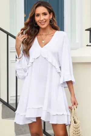 Casual V-Neck Ruffled Mini Dress (2 Colors)