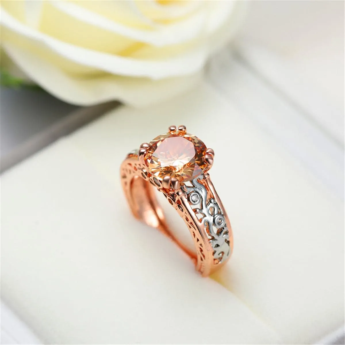Champagne Crystal & Two-Tone Cocktail Ring