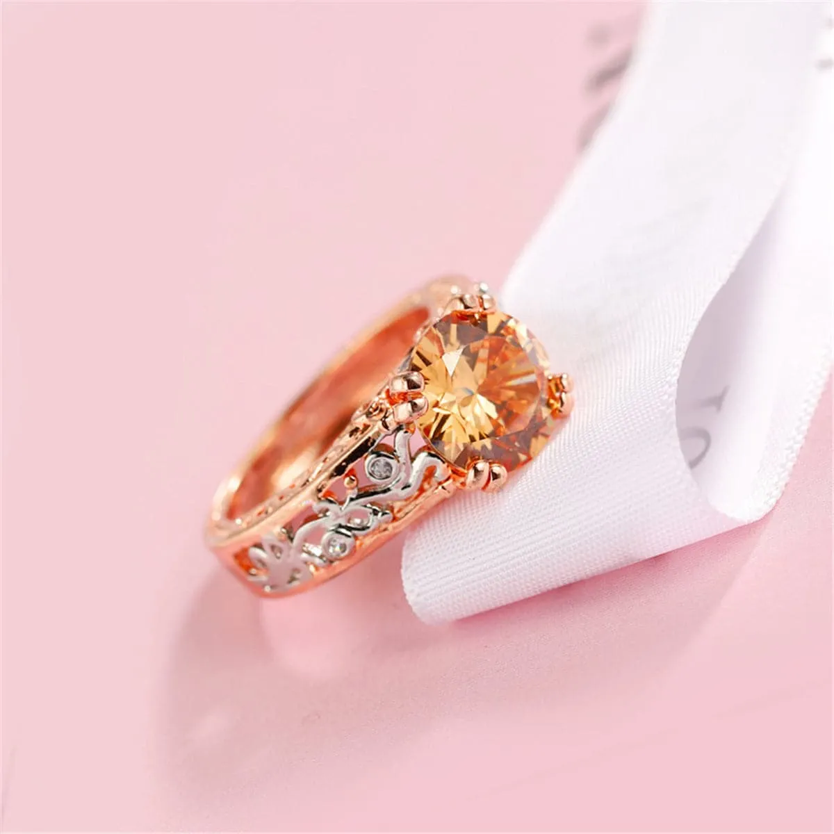 Champagne Crystal & Two-Tone Cocktail Ring