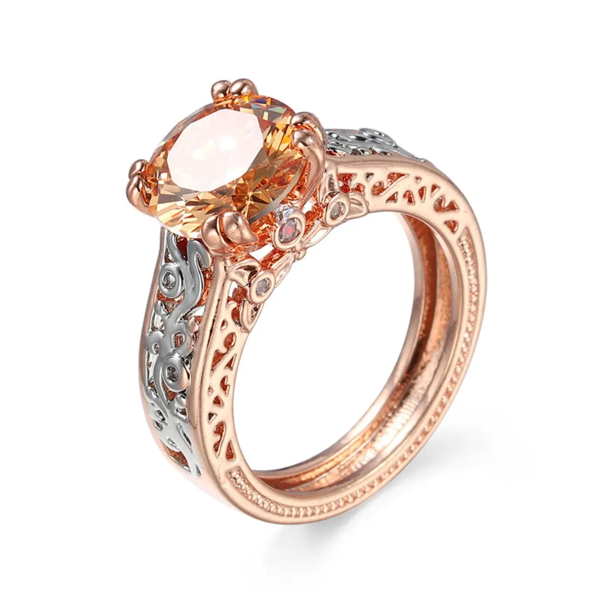 Champagne Crystal & Two-Tone Cocktail Ring