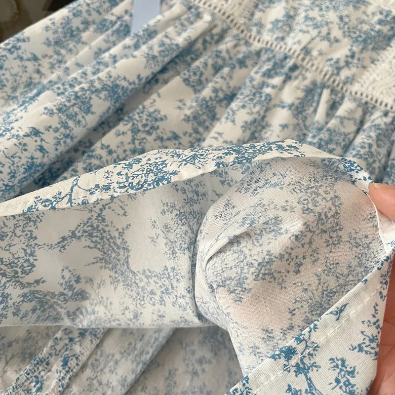 Child Girl Summer Backless Sleeveless Dress Baby Girl Blue and White Porcelain Floral Bow Suspenders Princess Dress