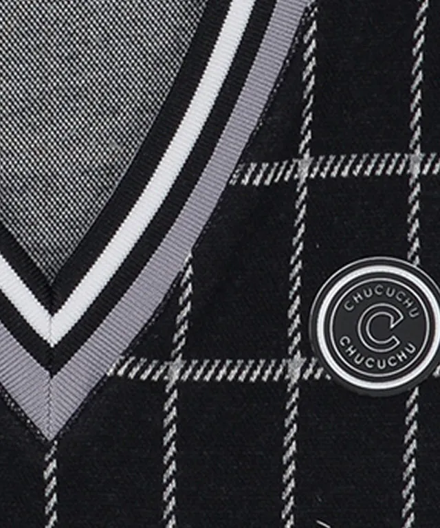 CHUCUCHU Pole Check V-Neck Vest - Gray