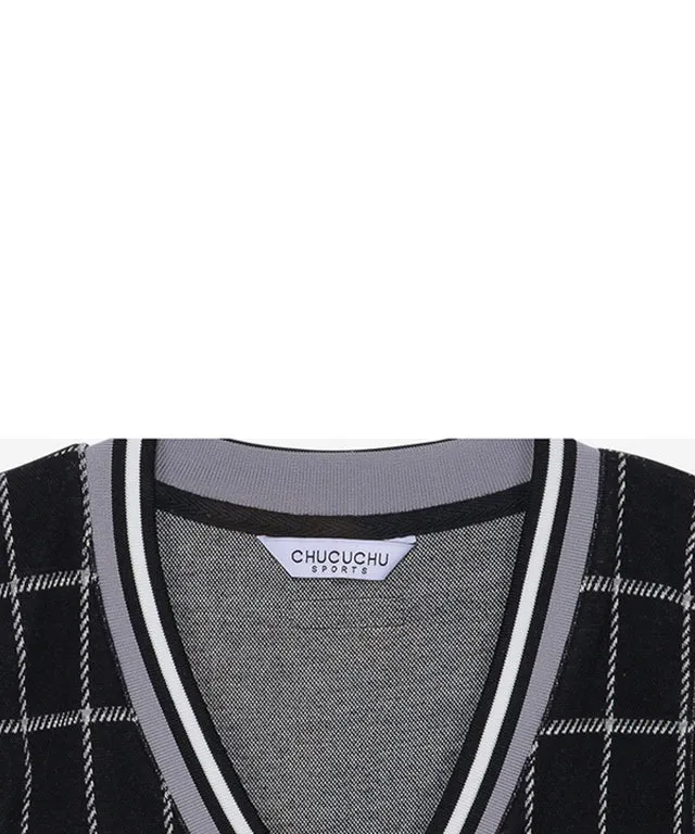CHUCUCHU Pole Check V-Neck Vest - Gray