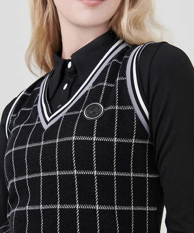 CHUCUCHU Pole Check V-Neck Vest - Gray