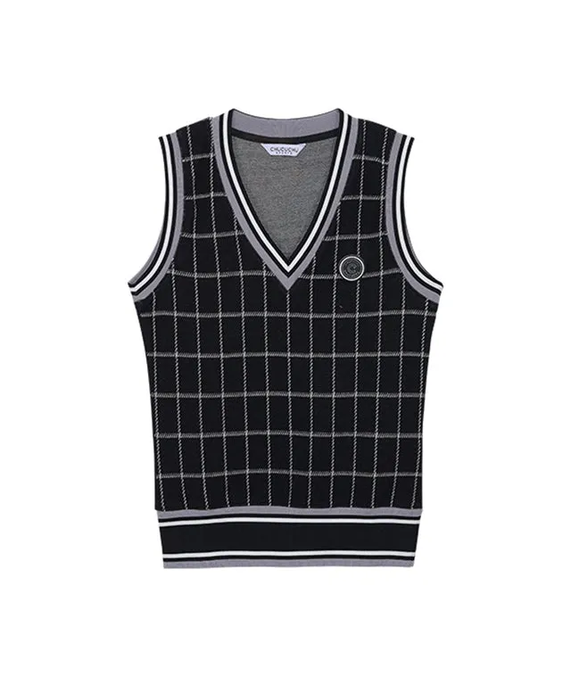 CHUCUCHU Pole Check V-Neck Vest - Gray