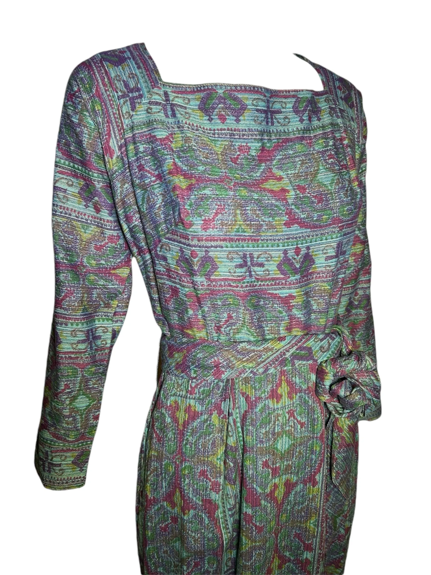 Claire McCardell 1950's Sea Green Cotton Tapestry Belted Dress