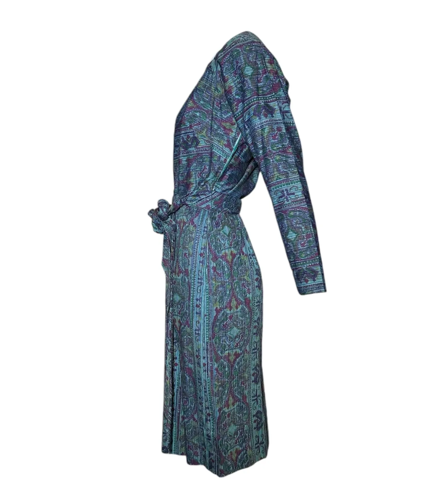 Claire McCardell 1950's Sea Green Cotton Tapestry Belted Dress