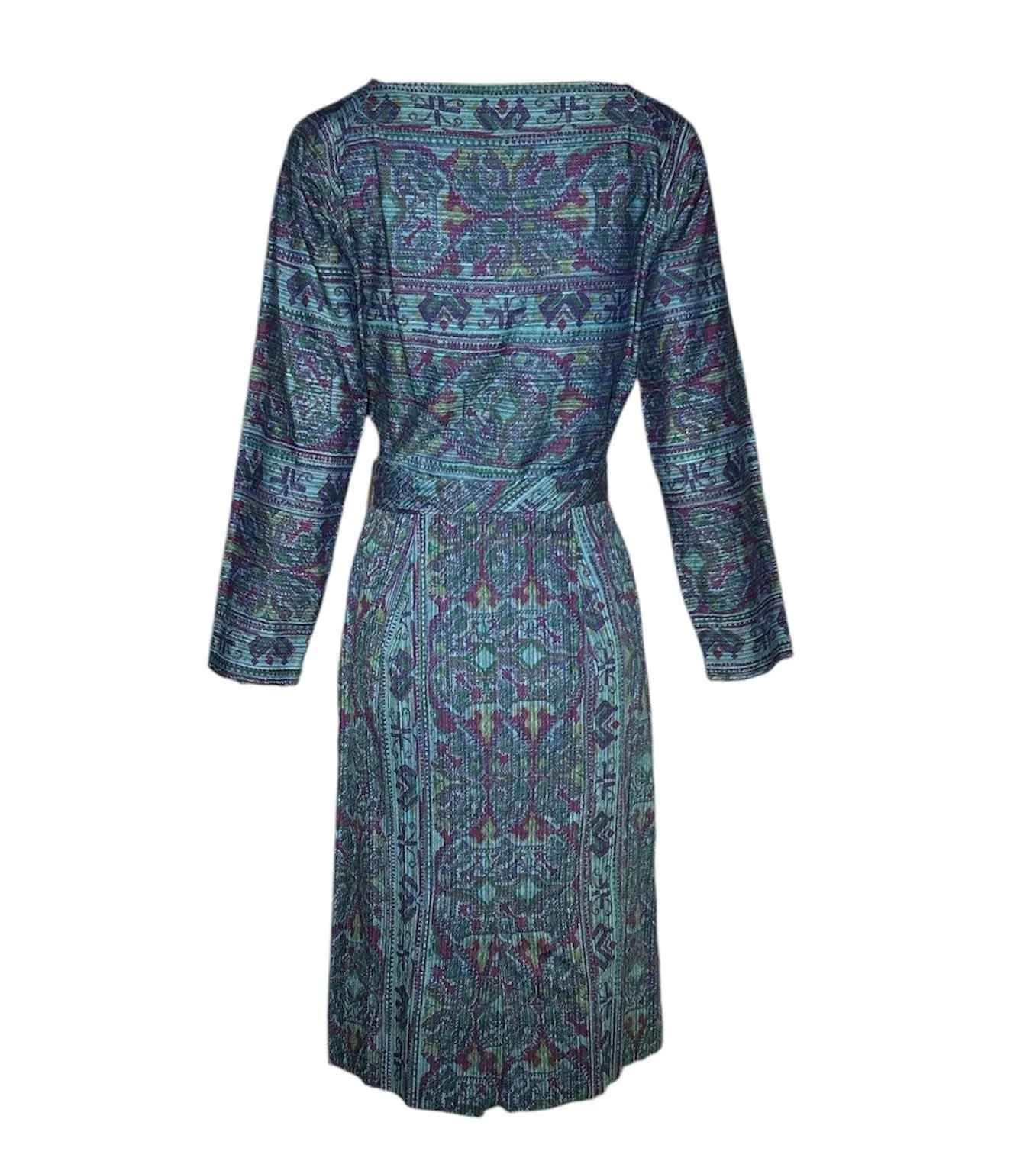 Claire McCardell 1950's Sea Green Cotton Tapestry Belted Dress