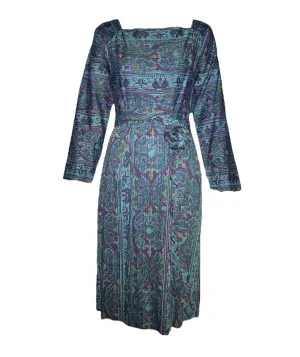 Claire McCardell 1950's Sea Green Cotton Tapestry Belted Dress