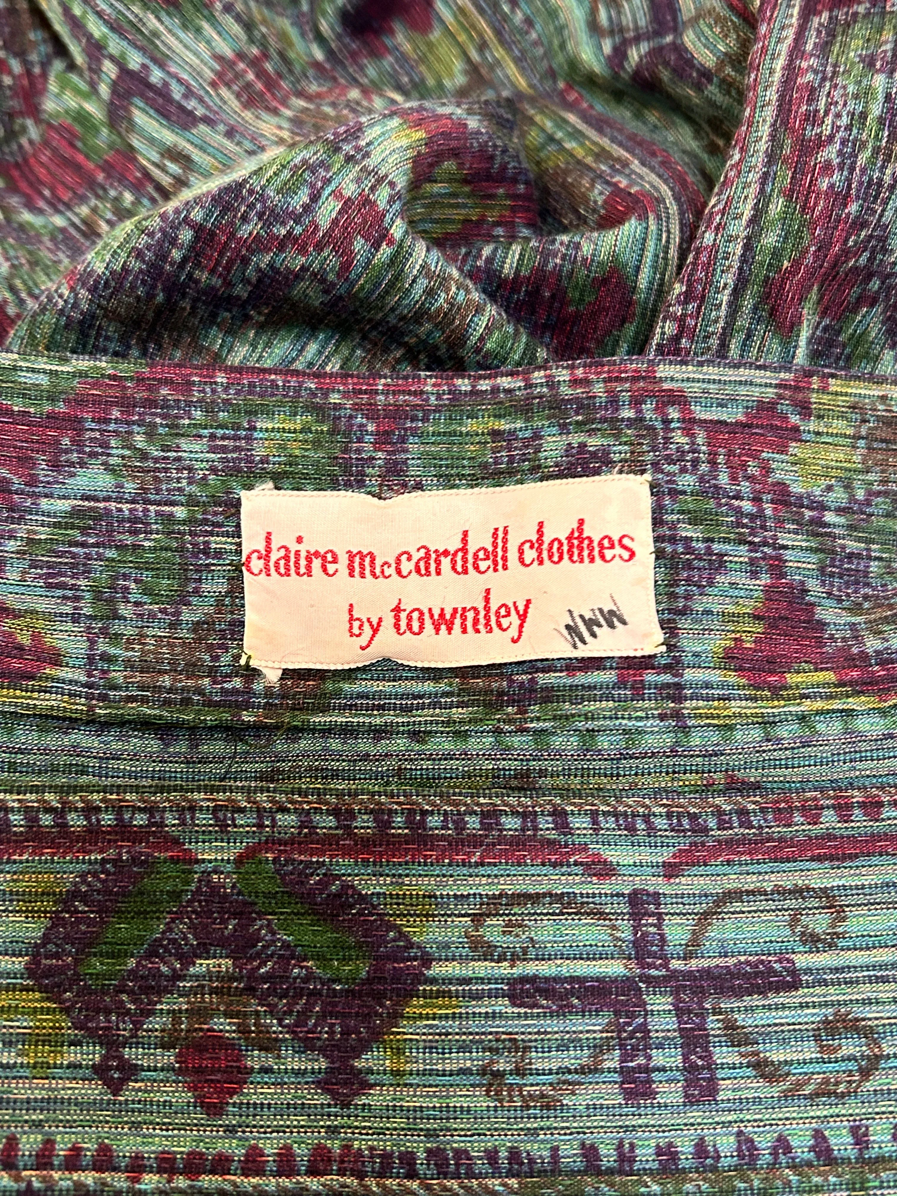 Claire McCardell 1950's Sea Green Cotton Tapestry Belted Dress