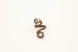 Copper Adjustable Ring with White Fused Glass Accent