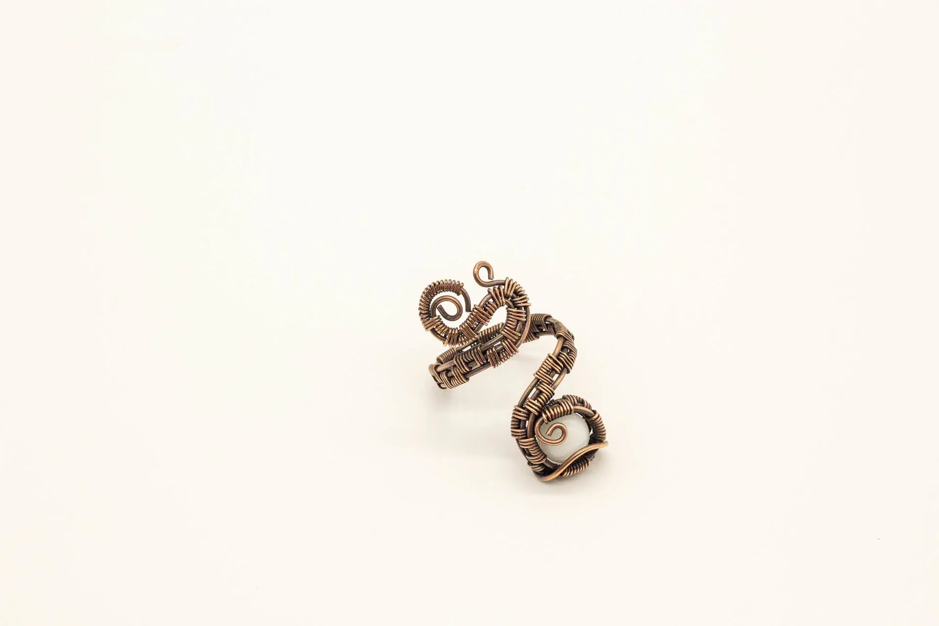 Copper Adjustable Ring with White Fused Glass Accent