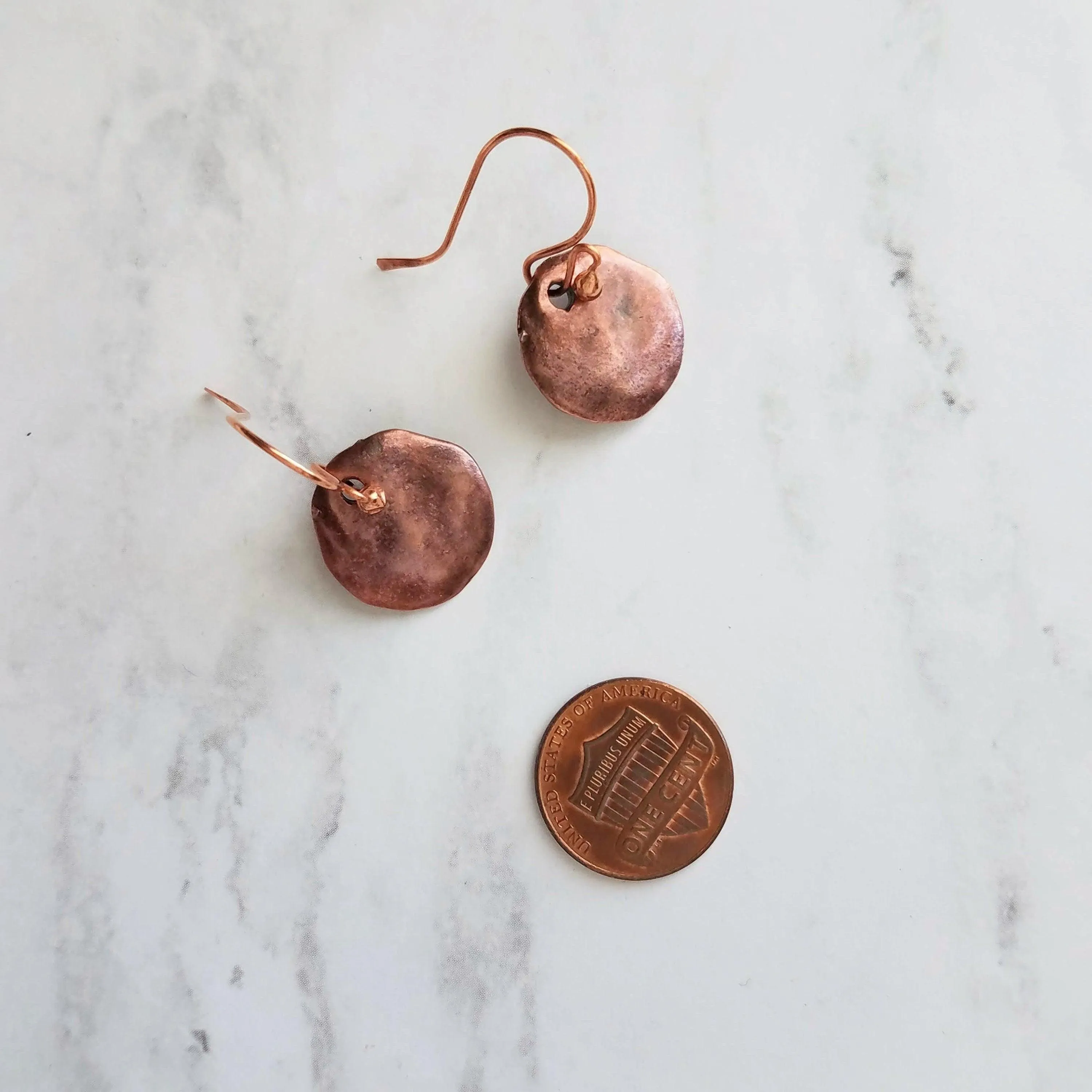 Copper Disk Earrings, copper earrings, rustic earring, wavy disk earring, patina earring, blue green earring, verdigris patina, round disk