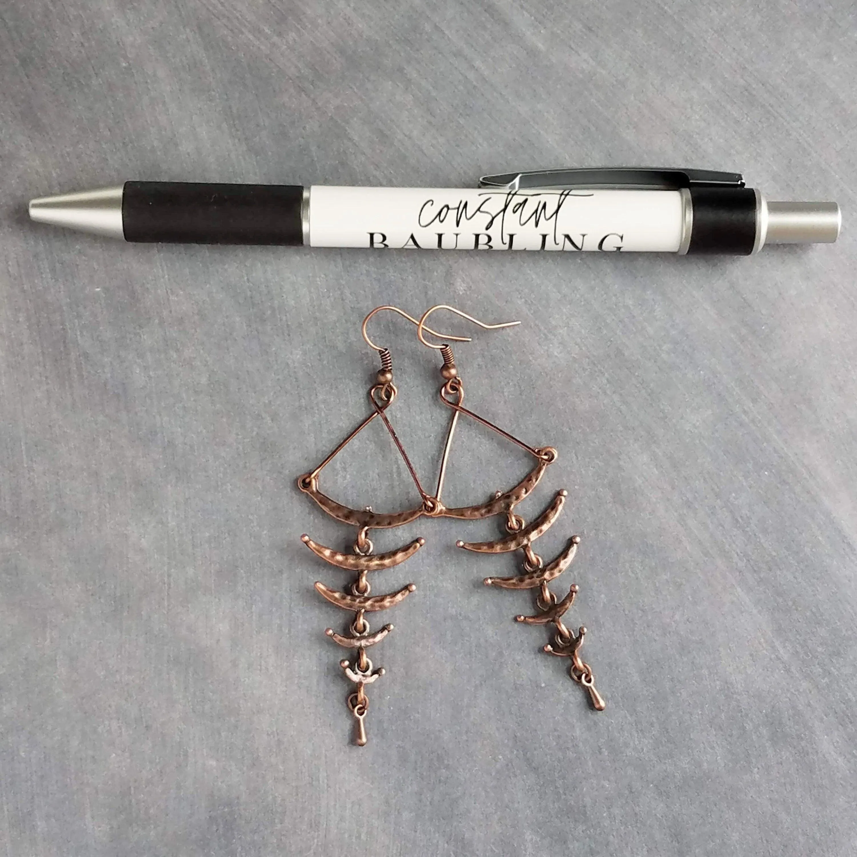 Copper Fishbone Earrings, antique copper chandelier, long copper earrings, 3 inch, hammered copper earrings, fish bone earring, statement