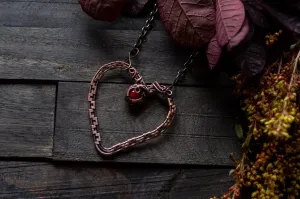Copper Heart Pendant with Red Fused Glass Accent