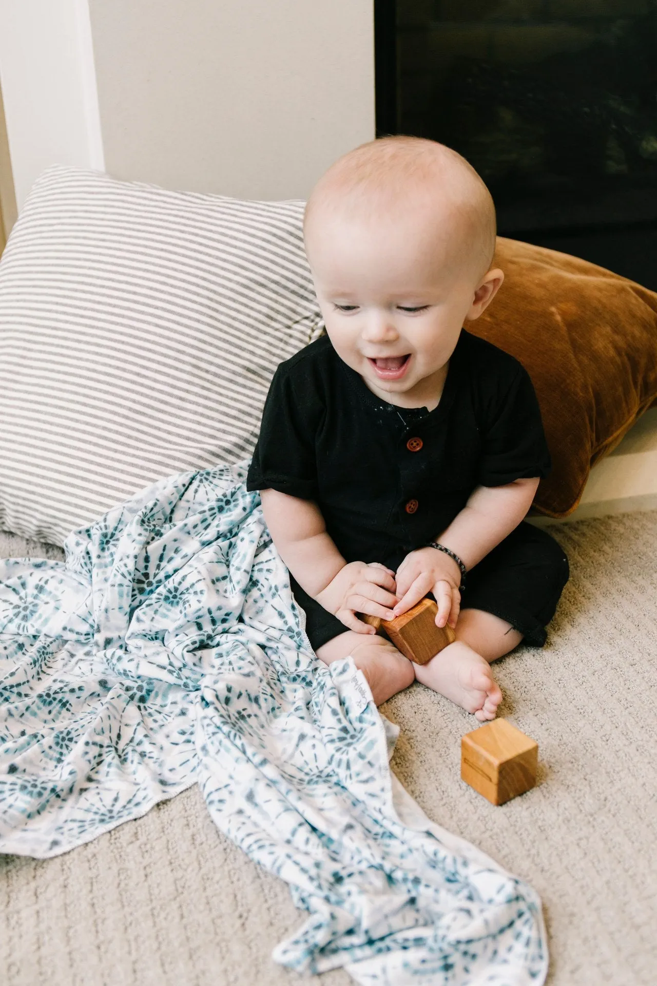 Copper Pearl Indigo Knit Swaddle Blanket