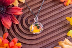 Copper Wire Pumpkin Pendant with Streaked Orange Fused Glass