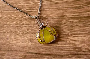 Copper Wire Pumpkin Pendant with Transparent Yellow Fused Glass