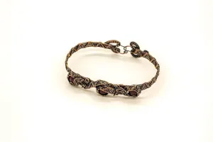 Copper Wire Wrapped Bracelet with Dark Red Fused Glass Accents