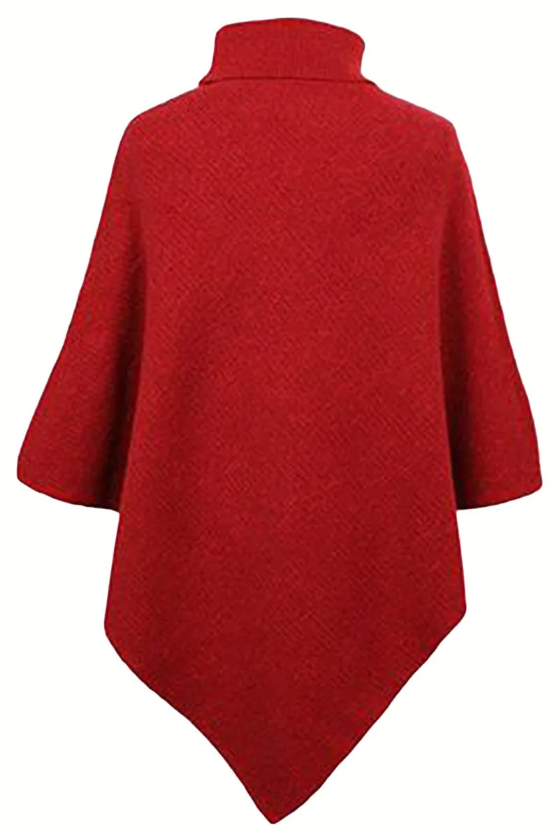 CR3362 Turtle Neck Knitted Poncho Outerwear