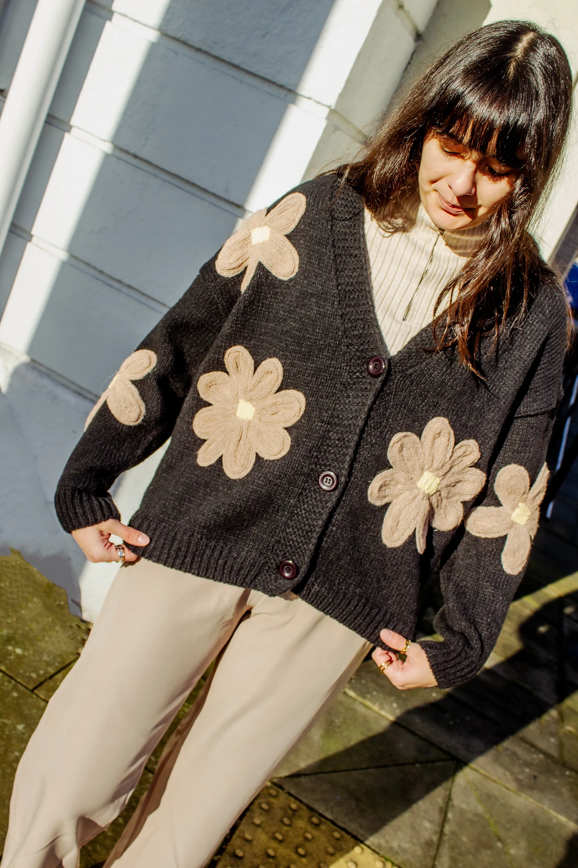Crochet Applique Bold Floral Cardigan